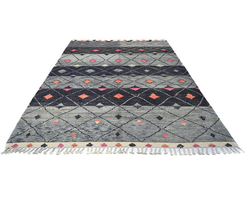 8x11 Moroccan Gray Hand Woven Wool Area Rug